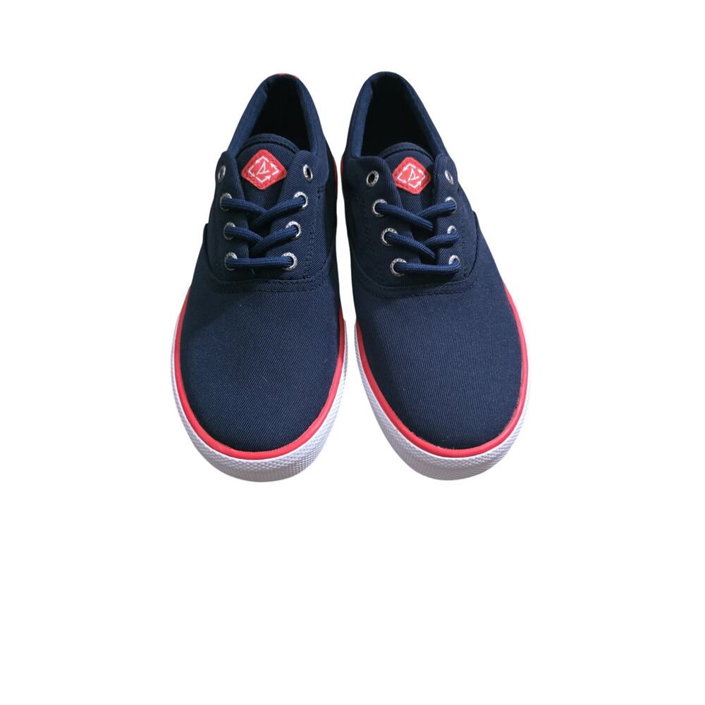 Sperry Men’s 7.5 Navy Canvas Sneakers Red Trim Lace Up NEW Preppy Casual